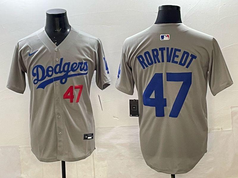 Men 2026 Nike Los Angeles Dodgers #47 Rortvedt Grey Game MLB Jersey 09->los angeles dodgers->MLB Jersey